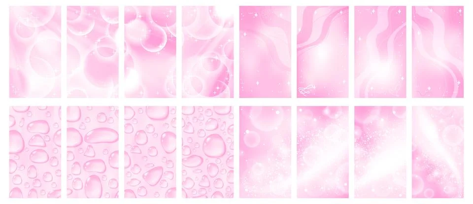 Subtle pink stories template set. Sparkling anime y2k background. Stock Illustration