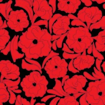 Subtle red floral pattern on an black background, elegant and seamless vint.. Ilustração Stock