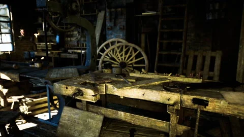 Subtle shades with worn implements craft serene retro ambiance Stock Footage 341567397