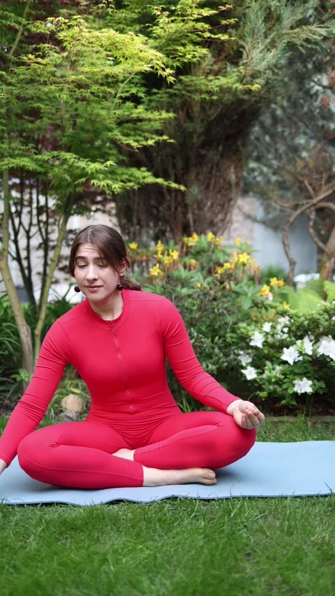 Subtle smile in mindful moment Stock Footage 336526758