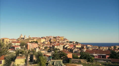 Subtle timelapse of warm mediterranean sea city with shadows raising Stock Footage 40947974