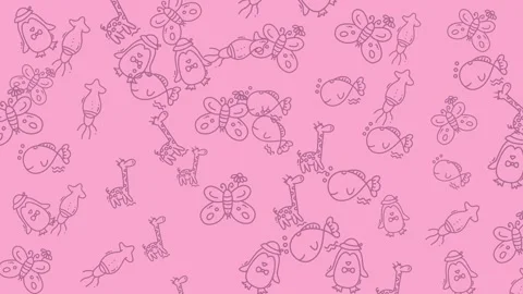 Subtly Moving Seamless Pattern of Cute Cartoon Animals on a Soft Pink Backg.. Stock Footage 320176036