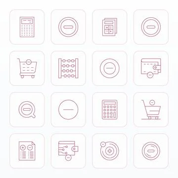 Subtract Essential Vector Set including 16 Pixel Aligned Thin Line 64x64 Icon Stock Illustration