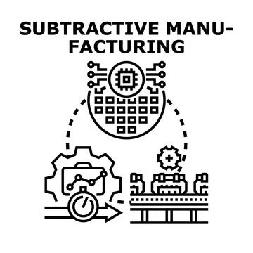 Subtractive manufacturing process producing components with machinery Stock Illustration