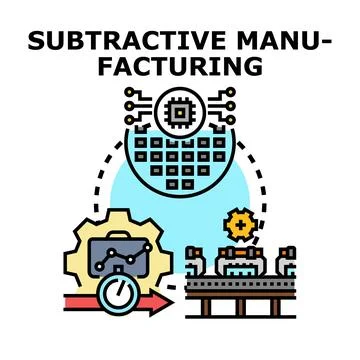 Subtractive manufacturing process producing components with machinery Stock Illustration