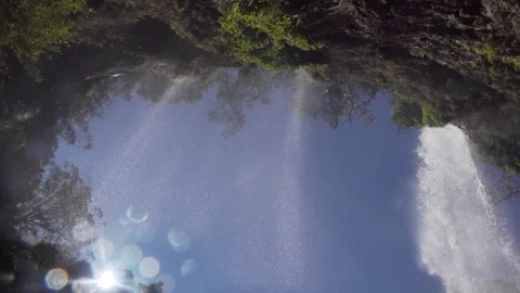 Subtropical Rainforest Waterfall view from beneath Stock Footage 154383444