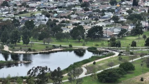 Suburb of Compton California Drone Aerial Footage Stock Footage 277319002