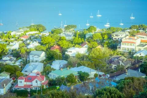 Suburb of Devonport basking in glorious sunset. Stock Photos