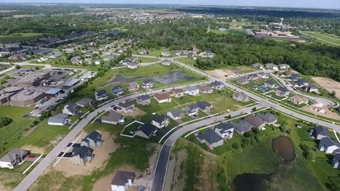 Suburb overhead aerial Stock Footage 81758734