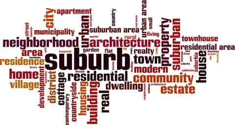 Suburb word cloud Stock Illustration
