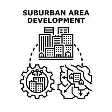 Suburban area development process building new communities Stock Illustration