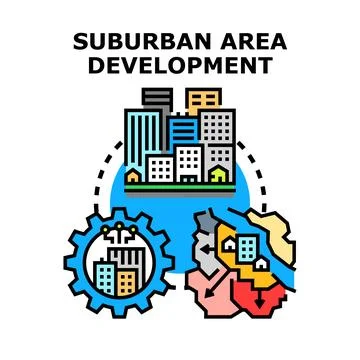 Suburban area development process building new communities Stock Illustration