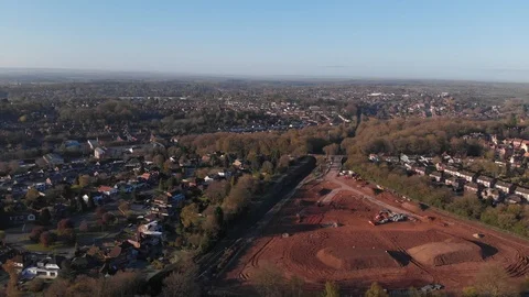 Suburban Development Edge Of English Town Triangular Shaped Plot Aerial 4K Stock Footage 106931253