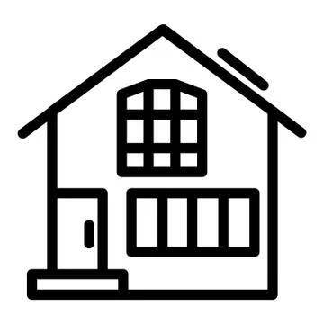 Suburban double decker house line icon. Gable roof house exterior vector Stock Illustration