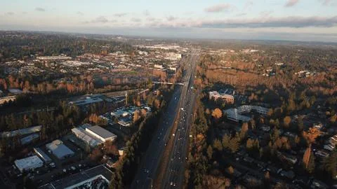 Suburban Freeway through fall forest Stock Photos