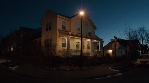 Suburban Home Establishing Shot Winter Dawn Dusk Stock Footage