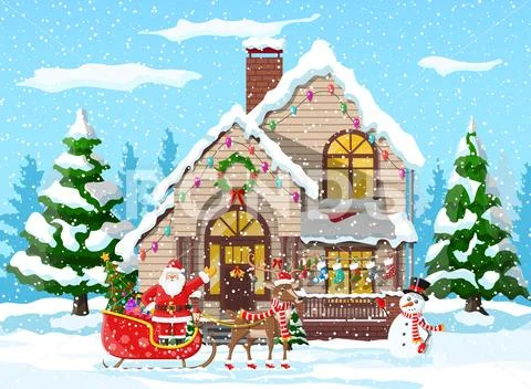 Suburban house covered snow. Stock Illustration