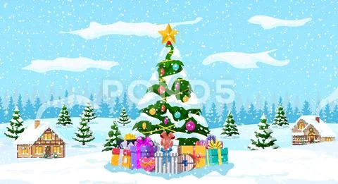 Suburban house covered snow. Stock Illustration