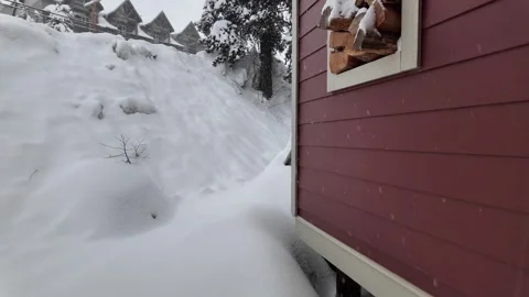 Suburban House Surrounded by Deep Snow in Winter Season Stock Footage 263185288