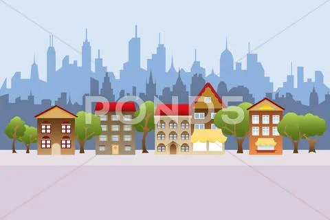 Suburban houses and city Stock Illustration
