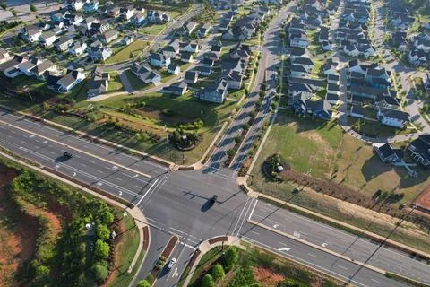 Suburban intersection in Riverwalk development in Rock Hill, SC Stock Photos