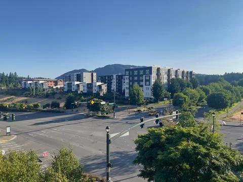 Suburban intersection in summertime Stock Photos