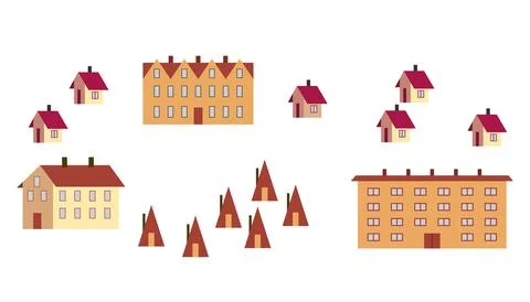 Suburban map design elements. Different type of buildings. GPS navigation signs Stock Illustration