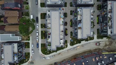 Suburban neighborhood aerial pan Stock Footage