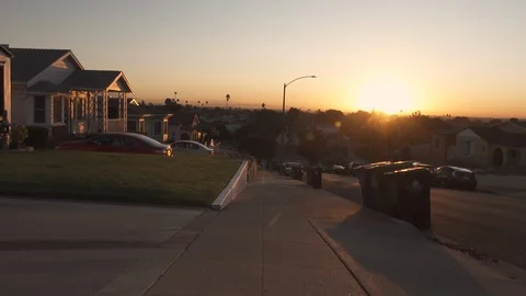 Suburban￼ neighborhood sunrise Stock Footage