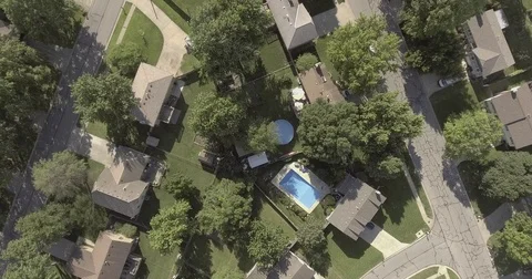Suburban pool drone shot Stock Footage 79936296