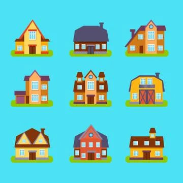 Suburban Real Estate Houses Set Stock Illustration