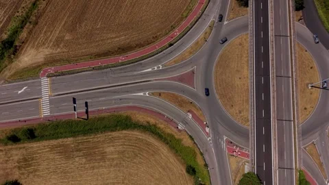 Suburban Roundabout With Road Network Aerial View Stock Footage 340554334