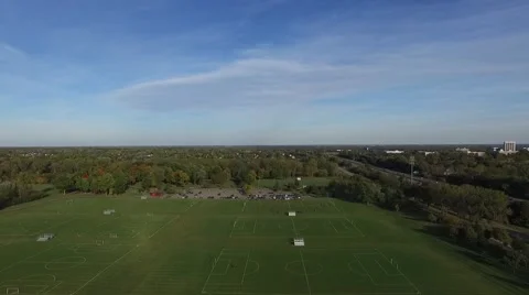 Suburban Soccer Field - Drone Fly Over Stock Footage