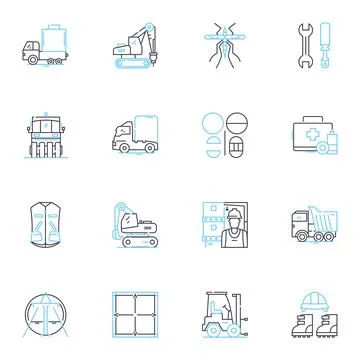 Suburban sprawl linear icons set. Sprawl, Urbanization, Expansion, Development Stock Illustration