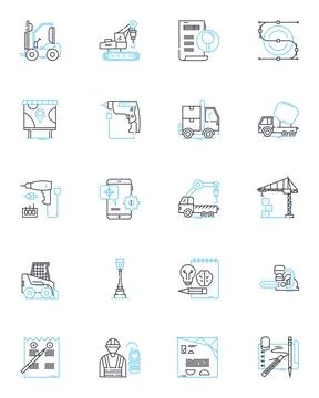 Suburban sprawl linear icons set. Sprawl, Urbanization, Expansion, Development Stock Illustration