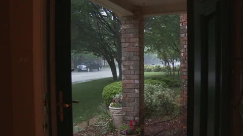 Suburban spring rainfall Stock Footage 49755087