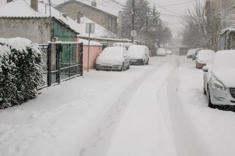Suburban Strees in Snow Foto stock