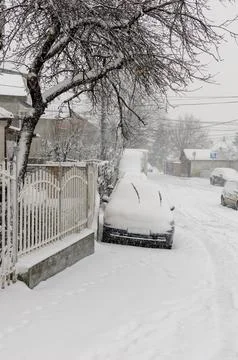 Suburban Strees in Snow Foto stock