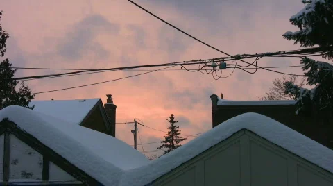 Suburban Sunset. Winter. Stock Footage 348359
