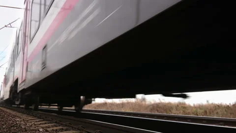 Suburban train on the railroad loop Video stock 163448290