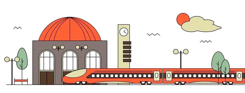 Suburban train station Stock Illustration