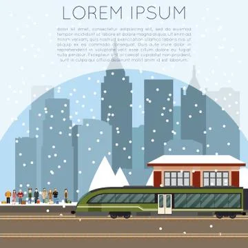 Suburban train station Stock Illustration