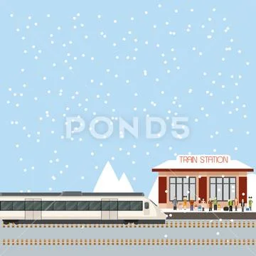 Suburban train station Stock Illustration