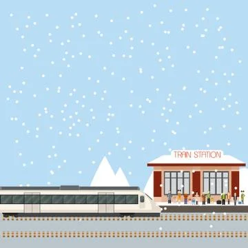 Suburban train station Stock Illustration