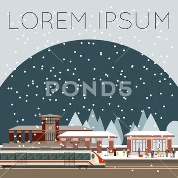 Suburban train station Stock Illustration