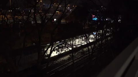 Suburban Train Station at Night Stock Footage 257900873