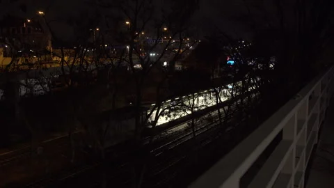 Suburban Train Station at Night Stock Footage 257911464
