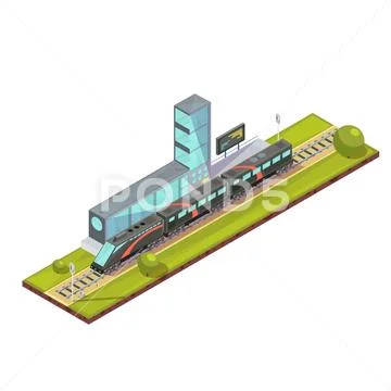 Suburban Train Terminal Composition Stock Illustration
