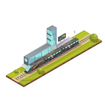 Suburban Train Terminal Composition Illustration