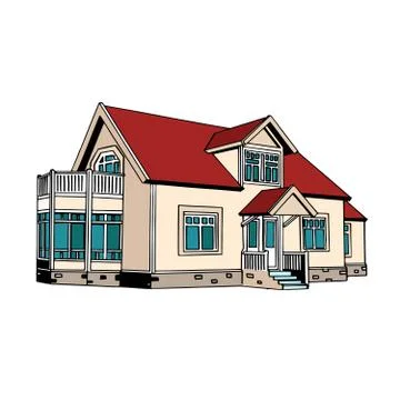 Suburban two-storey house Stock Illustration